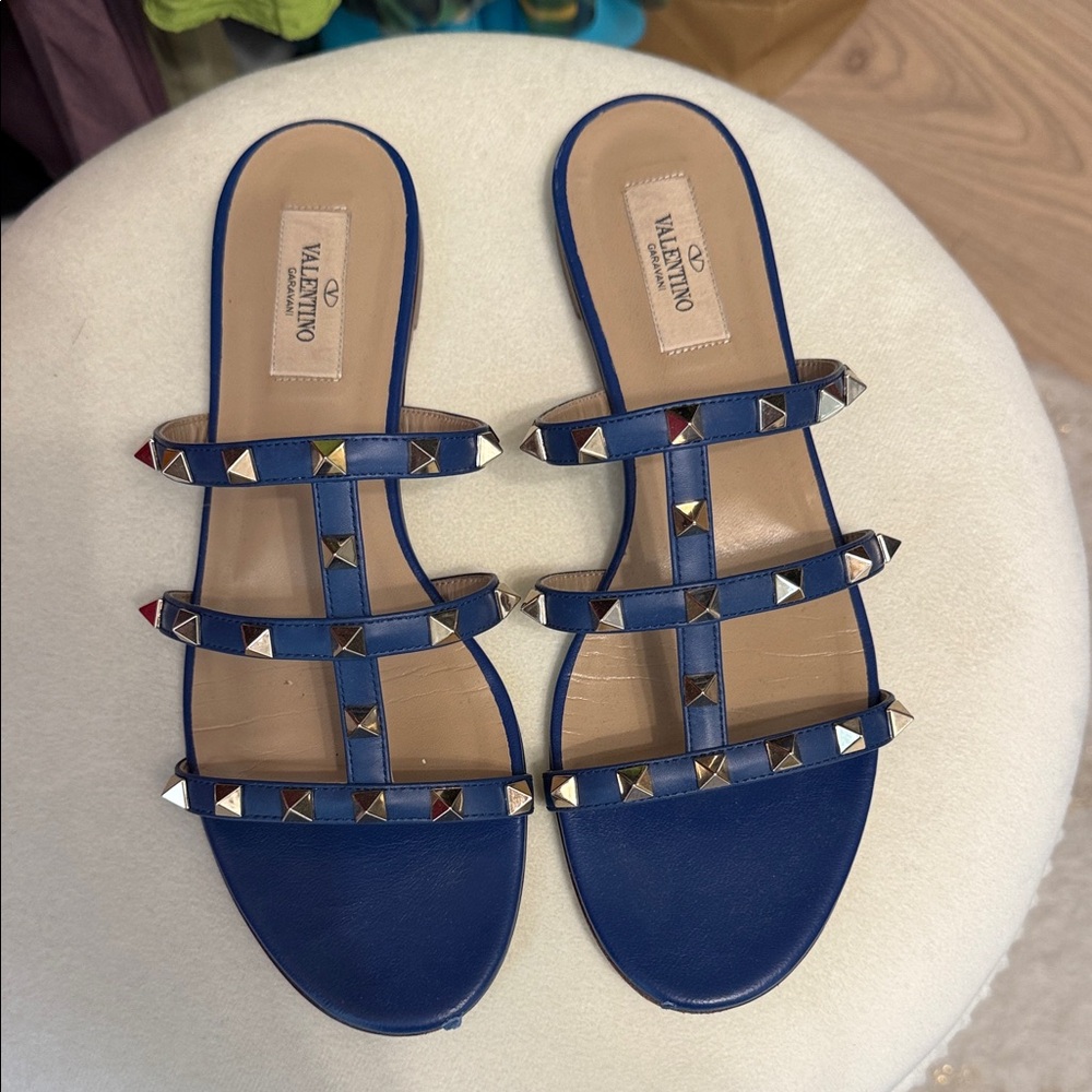 Valentino Royal Blue Studded Sandals